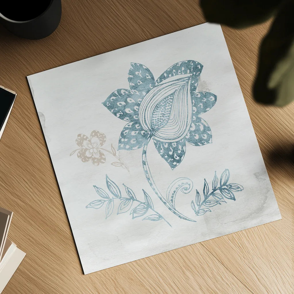 Eastern Boho I Teal by Wild Apple Portfolio. Shown as a detailed flat fine art print, highlighting archival giclee quality. Available as an archival giclee rolled canvas, fine art paper, or poster print. SKU 37350a.