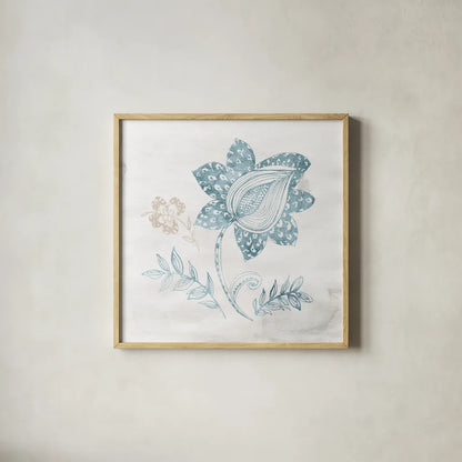 Eastern Boho I Teal by Wild Apple Portfolio. Shown in a natural wood glass frame for a timeless modern aesthetic. Available as an archival giclee rolled canvas, fine art paper, or poster print. SKU 37350a.
