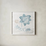 Eastern Boho I Teal by Wild Apple Portfolio. Shown in a crisp white glass frame for a clean and minimalist style. Available as an archival giclee rolled canvas, fine art paper, or poster print. SKU 37350a.