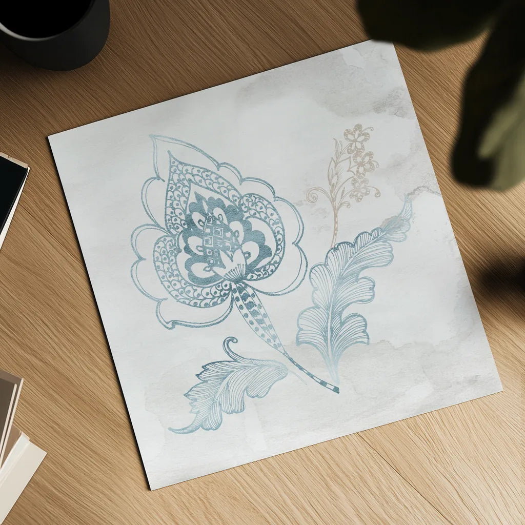 Eastern Boho II Teal by Wild Apple Portfolio. Shown as a detailed flat fine art print, highlighting archival giclee quality. Available as an archival giclee rolled canvas, fine art paper, or poster print. SKU 37351a.