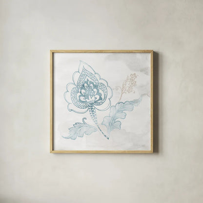 Eastern Boho II Teal by Wild Apple Portfolio. Shown in a natural wood glass frame for a timeless modern aesthetic. Available as an archival giclee rolled canvas, fine art paper, or poster print. SKU 37351a.