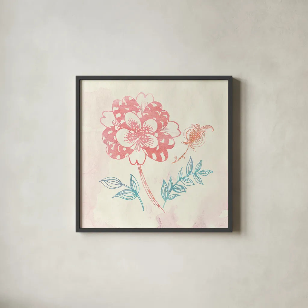 Eastern Boho III by Wild Apple Portfolio. Shown in a sleek black glass frame for a contemporary gallery look. Available as an archival giclee rolled canvas, fine art paper, or poster print. SKU 35357a.
