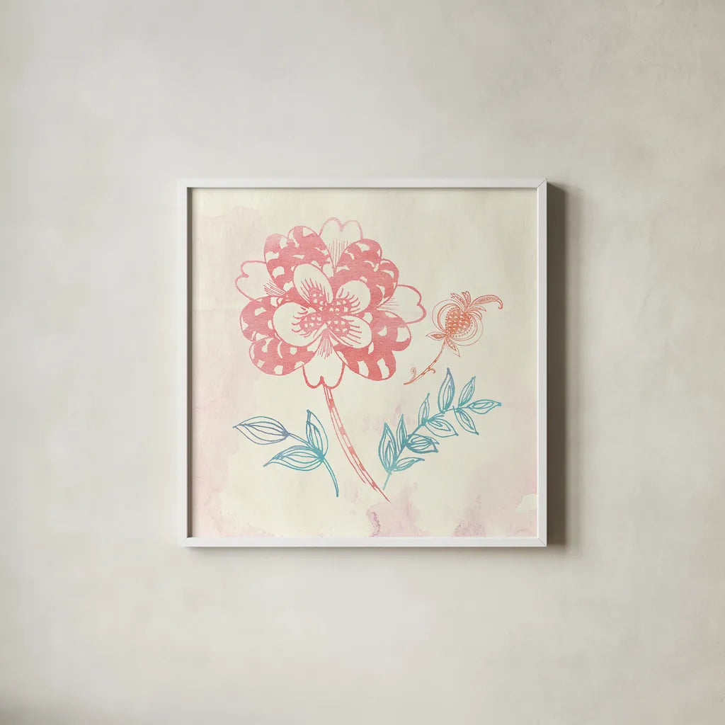 Eastern Boho III by Wild Apple Portfolio. Shown in a crisp white glass frame for a clean and minimalist style. Available as an archival giclee rolled canvas, fine art paper, or poster print. SKU 35357a.