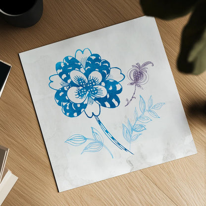 Eastern Boho III Peacock Blue by Wild Apple Portfolio. Shown as a detailed flat fine art print, highlighting archival giclee quality. Available as an archival giclee rolled canvas, fine art paper, or poster print. SKU 37979a.