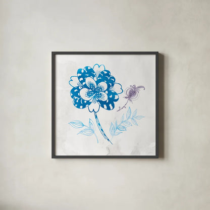 Eastern Boho III Peacock Blue by Wild Apple Portfolio. Shown in a sleek black glass frame for a contemporary gallery look. Available as an archival giclee rolled canvas, fine art paper, or poster print. SKU 37979a.