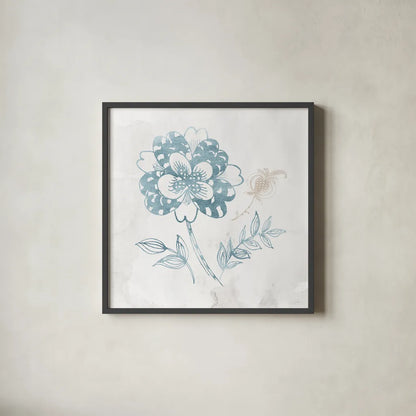 Eastern Boho III Teal by Wild Apple Portfolio. Shown in a sleek black glass frame for a contemporary gallery look. Available as an archival giclee rolled canvas, fine art paper, or poster print. SKU 37352a.