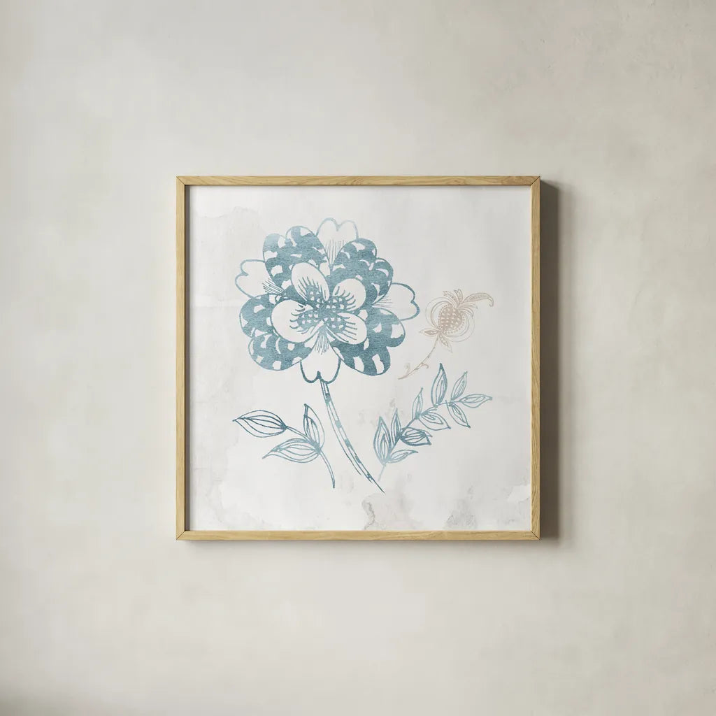 Eastern Boho III Teal by Wild Apple Portfolio. Shown in a natural wood glass frame for a timeless modern aesthetic. Available as an archival giclee rolled canvas, fine art paper, or poster print. SKU 37352a.