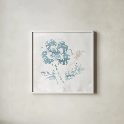 Eastern Boho III Teal by Wild Apple Portfolio. Shown in a crisp white glass frame for a clean and minimalist style. Available as an archival giclee rolled canvas, fine art paper, or poster print. SKU 37352a.