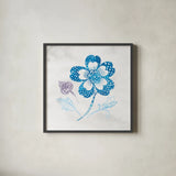 Eastern Boho IV Peacock Blue by Wild Apple Portfolio. Shown in a sleek black glass frame for a contemporary gallery look. Available as an archival giclee rolled canvas, fine art paper, or poster print. SKU 37980a.