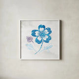 Eastern Boho IV Peacock Blue by Wild Apple Portfolio. Shown in a crisp white glass frame for a clean and minimalist style. Available as an archival giclee rolled canvas, fine art paper, or poster print. SKU 37980a.