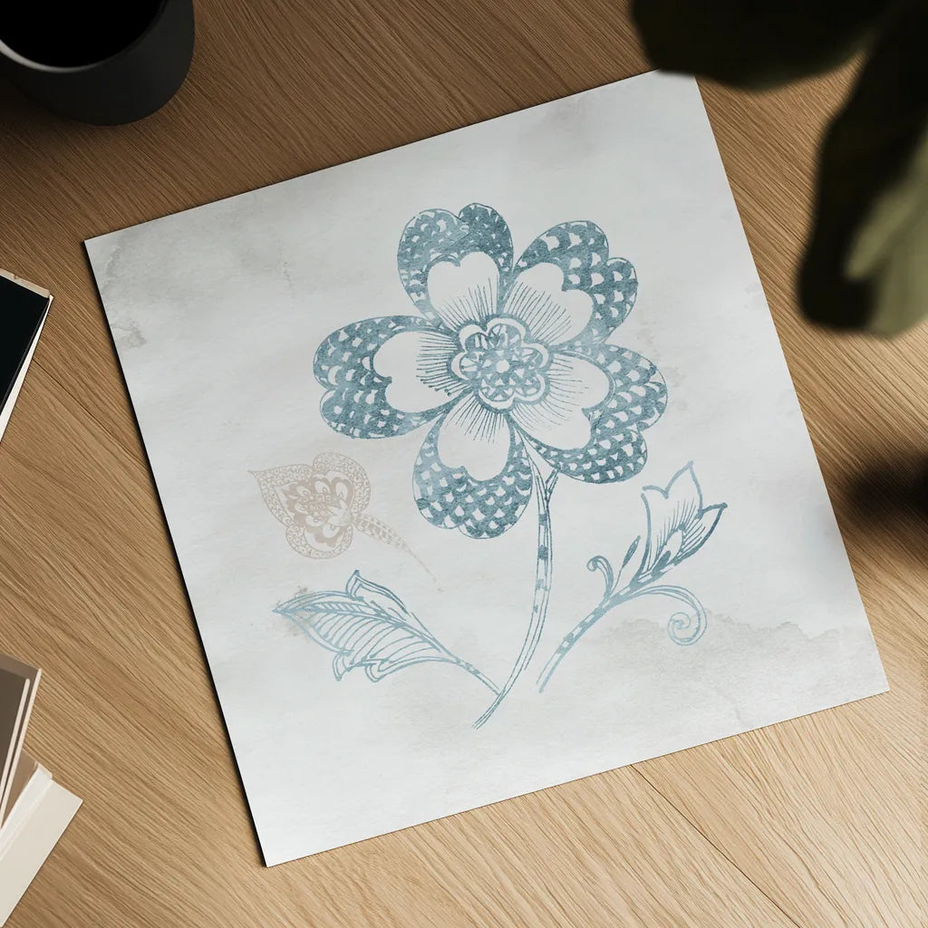 Eastern Boho IV Teal by Wild Apple Portfolio. Shown as a detailed flat fine art print, highlighting archival giclee quality. Available as an archival giclee rolled canvas, fine art paper, or poster print. SKU 37353a.