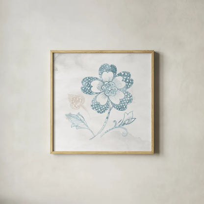 Eastern Boho IV Teal by Wild Apple Portfolio. Shown in a natural wood glass frame for a timeless modern aesthetic. Available as an archival giclee rolled canvas, fine art paper, or poster print. SKU 37353a.