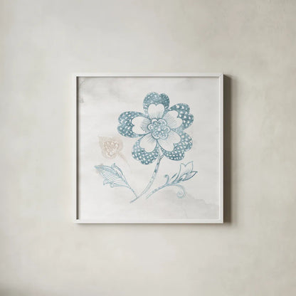 Eastern Boho IV Teal by Wild Apple Portfolio. Shown in a crisp white glass frame for a clean and minimalist style. Available as an archival giclee rolled canvas, fine art paper, or poster print. SKU 37353a.