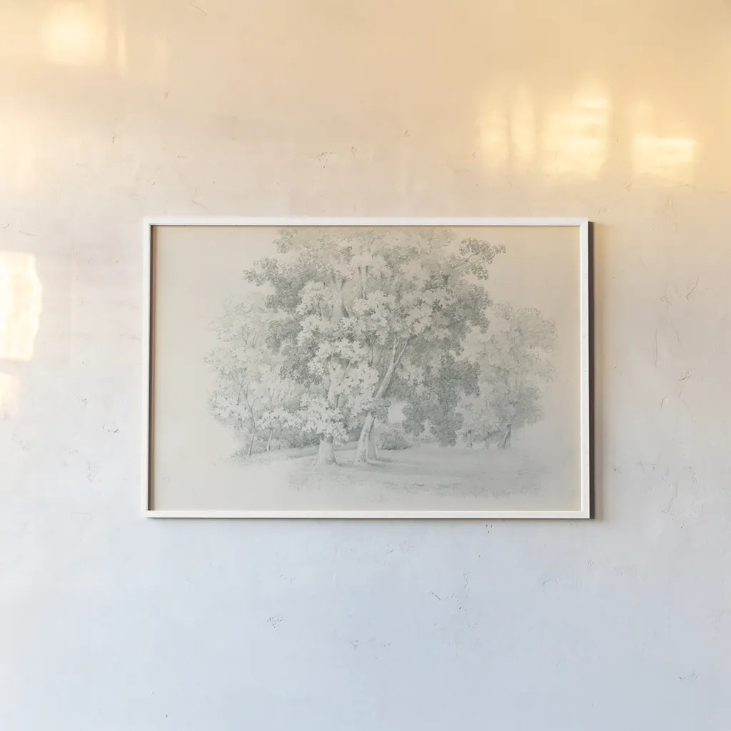 Edge of the Woods Sketch by Wild Apple Portfolio. shown as a paper print in a white frame. Available as a archival giclee rolled canvas, fine art paper, or poster print. SKU 59697i.