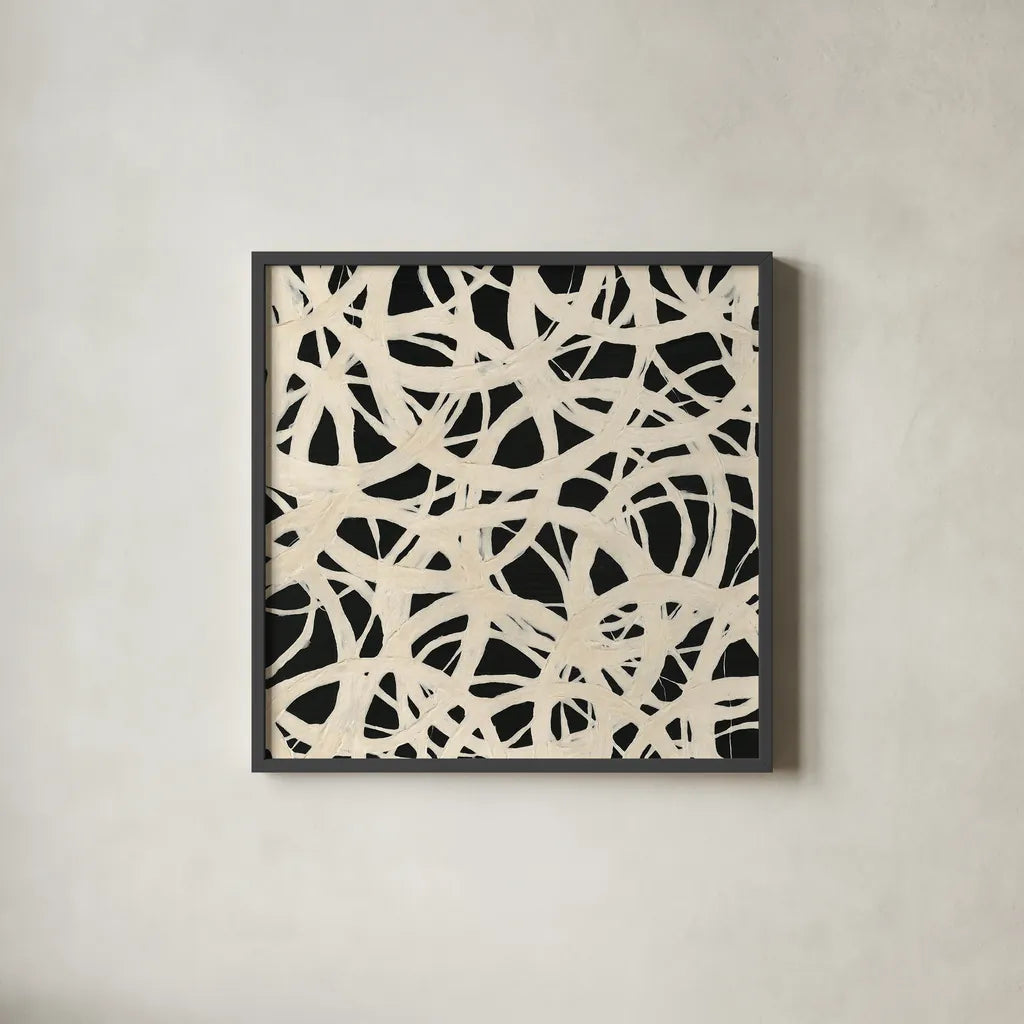 Endless Circles Back by Wild Apple Portfolio. Shown in a sleek black glass frame for a contemporary gallery look. Available as an archival giclee rolled canvas, fine art paper, or poster print. SKU 21184a.