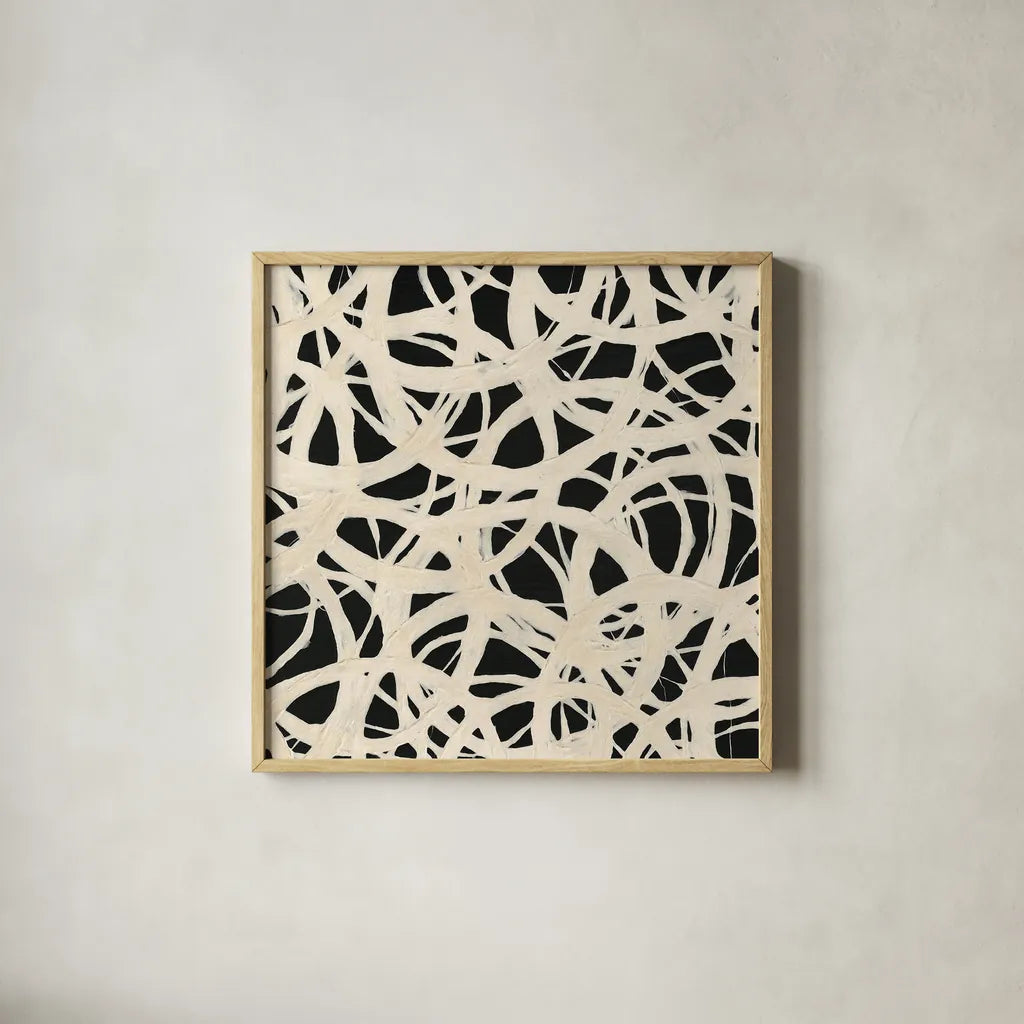 Endless Circles Back by Wild Apple Portfolio. Shown in a natural wood glass frame for a timeless modern aesthetic. Available as an archival giclee rolled canvas, fine art paper, or poster print. SKU 21184a.