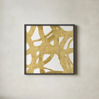 Endless Circles Front Gold II by Wild Apple Portfolio. Shown in a sleek black glass frame for a contemporary gallery look. Available as an archival giclee rolled canvas, fine art paper, or poster print. SKU 32244a.