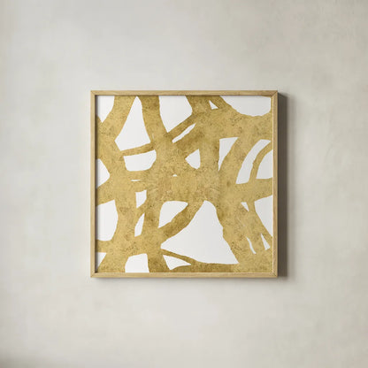 Endless Circles Front Gold II by Wild Apple Portfolio. Shown in a natural wood glass frame for a timeless modern aesthetic. Available as an archival giclee rolled canvas, fine art paper, or poster print. SKU 32244a.