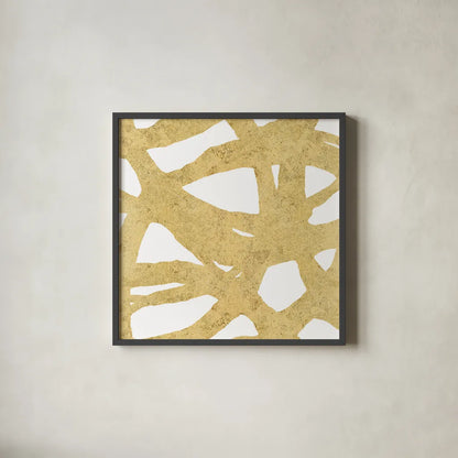 Endless Circles Front Gold III by Wild Apple Portfolio. Shown in a sleek black glass frame for a contemporary gallery look. Available as an archival giclee rolled canvas, fine art paper, or poster print. SKU 32245a.