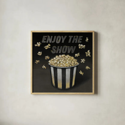 Enjoy the Show by Wild Apple Portfolio. Shown in a natural wood glass frame for a timeless modern aesthetic. Available as an archival giclee rolled canvas, fine art paper, or poster print. SKU 21554a.