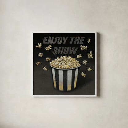Enjoy the Show by Wild Apple Portfolio. Shown in a crisp white glass frame for a clean and minimalist style. Available as an archival giclee rolled canvas, fine art paper, or poster print. SKU 21554a.