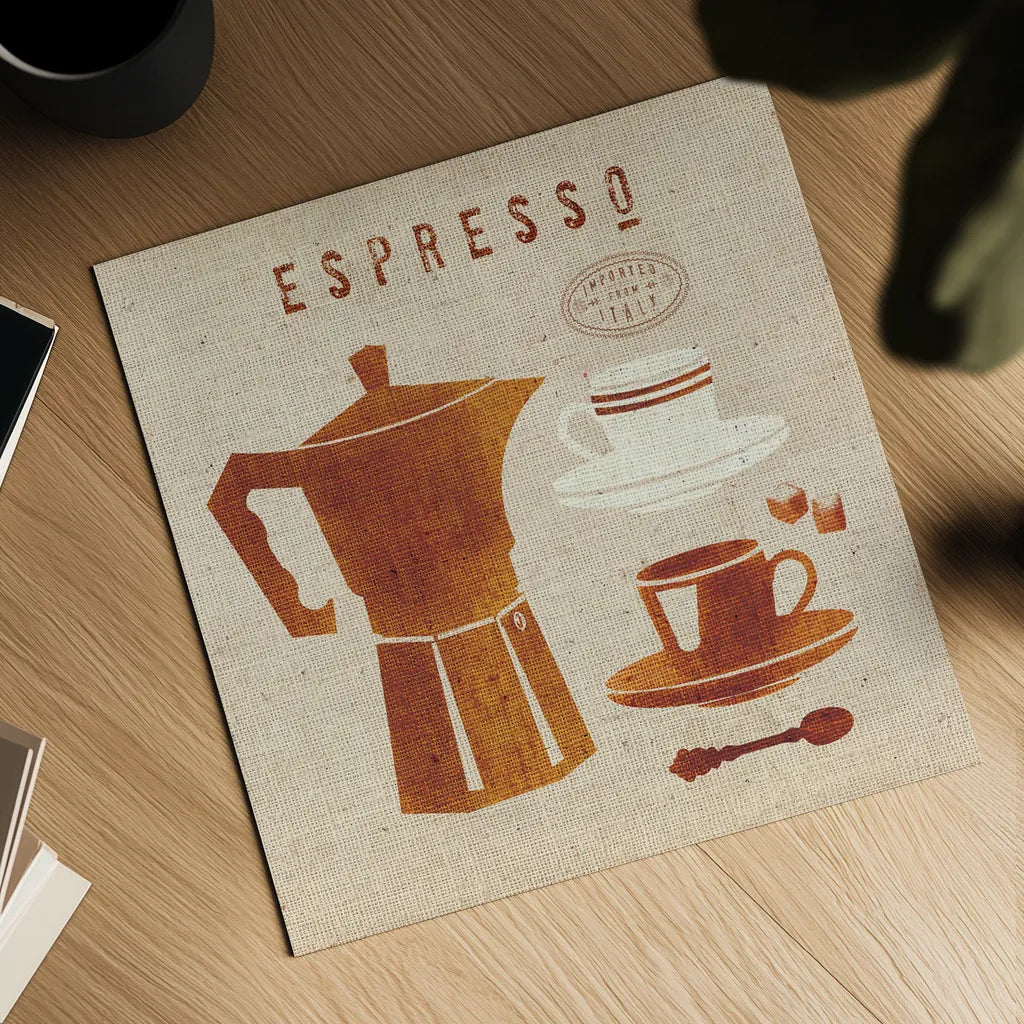 Espresso on Linen by Wild Apple Portfolio. Shown as a detailed flat fine art print, highlighting archival giclee quality. Available as an archival giclee rolled canvas, fine art paper, or poster print. SKU 37947a.