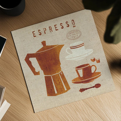 Espresso on Linen by Wild Apple Portfolio. Shown as a detailed flat fine art print, highlighting archival giclee quality. Available as an archival giclee rolled canvas, fine art paper, or poster print. SKU 37947a.