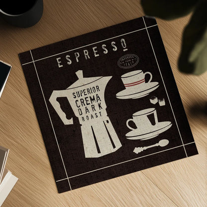 Espresso on Linen Black by Wild Apple Portfolio. Shown as a detailed flat fine art print, highlighting archival giclee quality. Available as an archival giclee rolled canvas, fine art paper, or poster print. SKU 39916a.