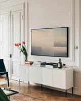 Fall Fields Collage by Wild Apple Portfolio. shown as a framed stretched canvas in a living room above a console. Available as a archival giclee rolled canvas, fine art paper, or poster print. SKU 43544i.