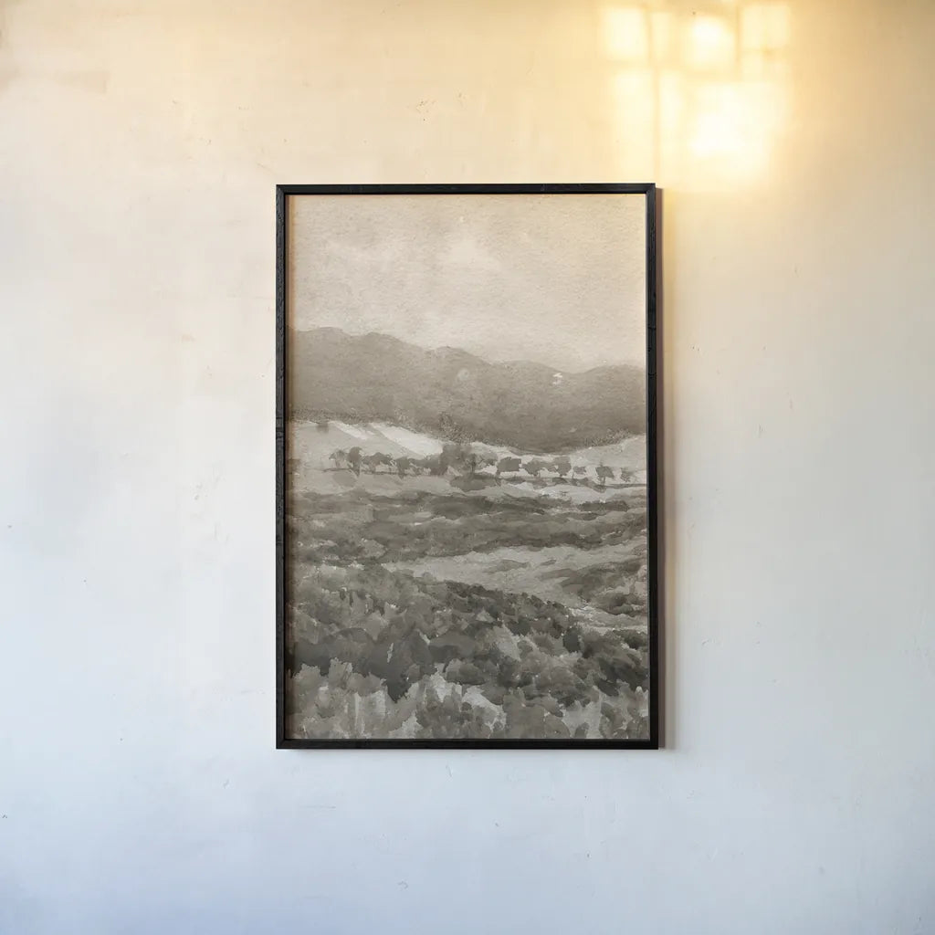 Field of Flowers II Sepia by Wild Apple Portfolio. shown as a paper print in a black flame. Available as a archival giclee rolled canvas, fine art paper, or poster print. SKU 81069h.