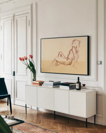 Figure Study VII by Wild Apple Portfolio. shown as a framed stretched canvas in a living room above a console. Available as a archival giclee rolled canvas, fine art paper, or poster print. SKU 57926i.