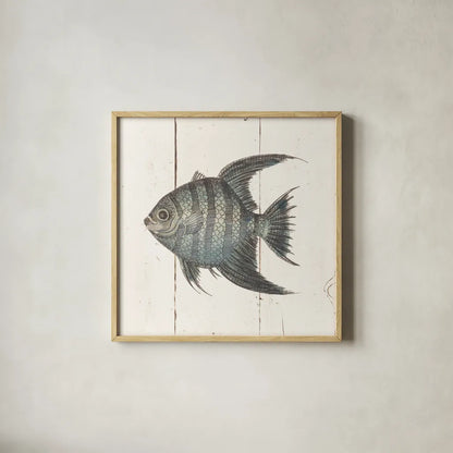 Fish Sketches II Shiplap by Wild Apple Portfolio. Shown in a natural wood glass frame for a timeless modern aesthetic. Available as an archival giclee rolled canvas, fine art paper, or poster print. SKU 36262a.