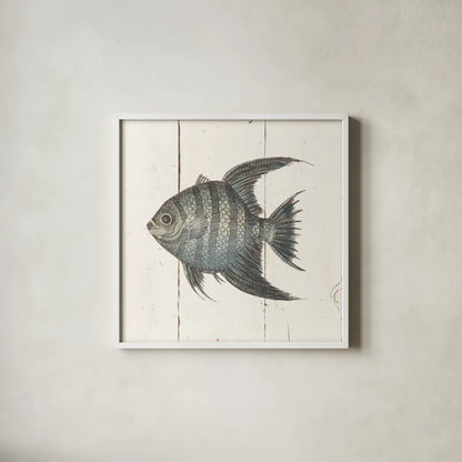 Fish Sketches II Shiplap by Wild Apple Portfolio. Shown in a crisp white glass frame for a clean and minimalist style. Available as an archival giclee rolled canvas, fine art paper, or poster print. SKU 36262a.