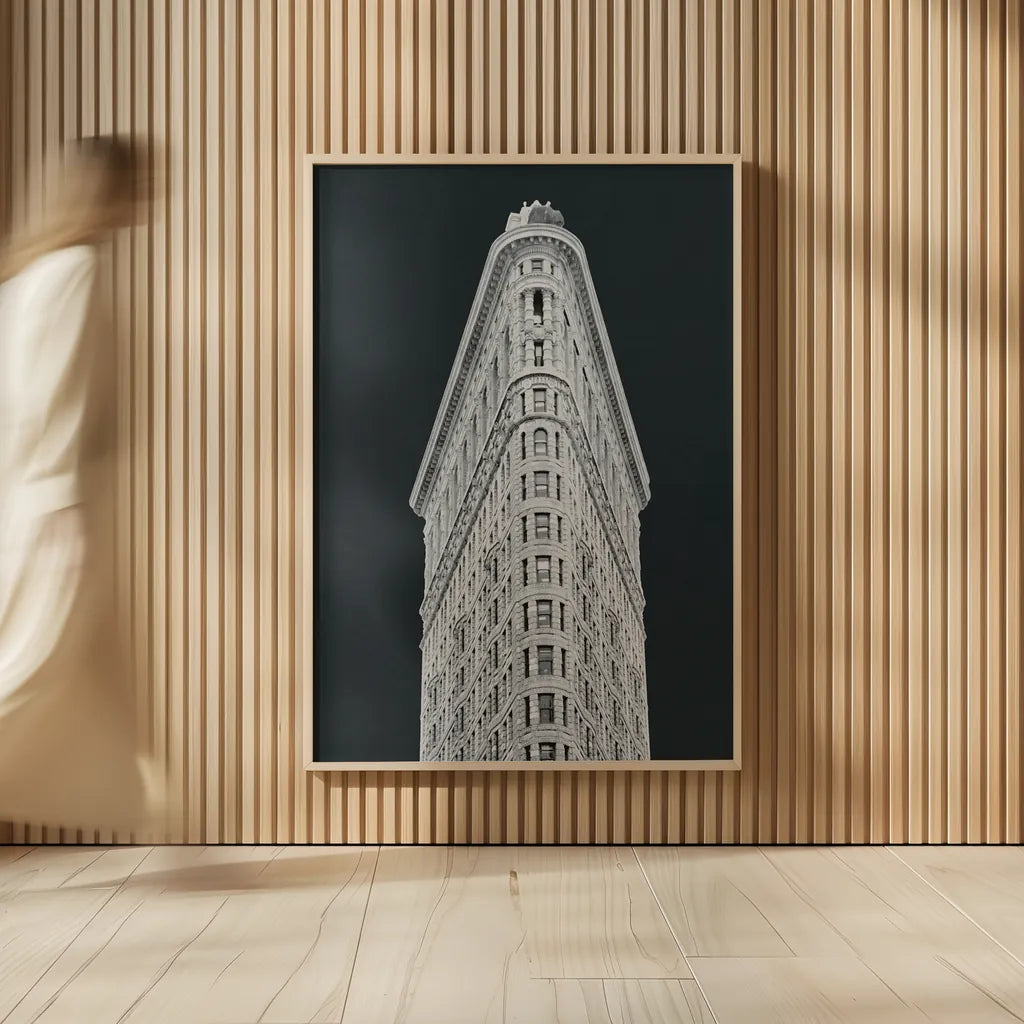 Flatiron Building on Black by Wild Apple Portfolio. shown as over sized large wall art. Available as an archival giclee rolled canvas, fine art paper, or poster print. SKU 68473h.