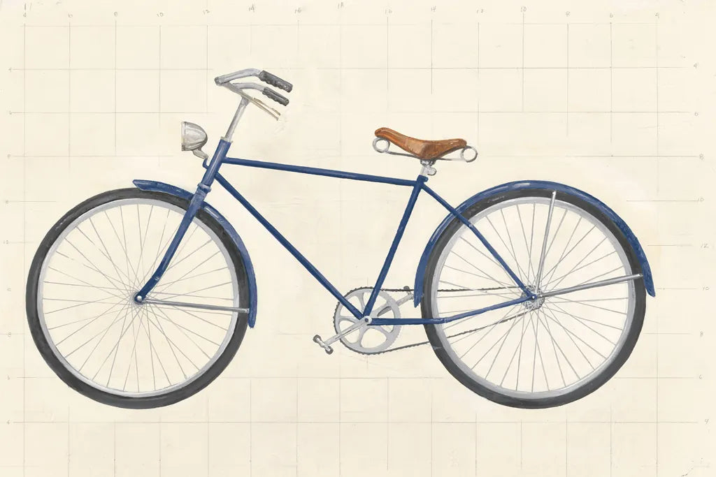 Flea Market Bicycle Navy by Wild Apple Portfolio. SKU 74745i. Archival Giclee Fine art print for wall decor.