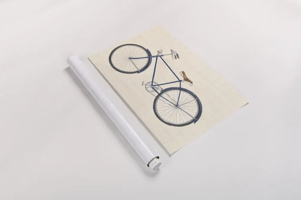 Flea Market Bicycle Navy by Wild Apple Portfolio. shown as a rolled paper print. Available as archival giclee rolled canvas, fine art paper, or poster print. SKU 74745i.