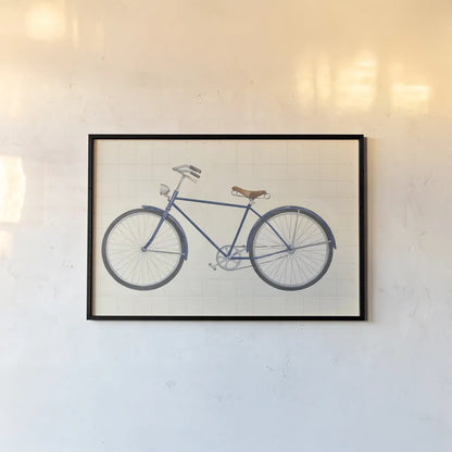Flea Market Bicycle Navy by Wild Apple Portfolio. shown as a paper print in a black flame. Available as a archival giclee rolled canvas, fine art paper, or poster print. SKU 74745i.