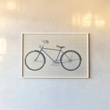 Flea Market Bicycle Navy by Wild Apple Portfolio. shown as a paper print in a white frame. Available as a archival giclee rolled canvas, fine art paper, or poster print. SKU 74745i.
