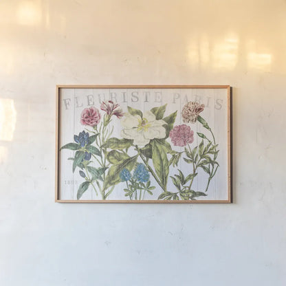 Fleuriste Paris I by Wild Apple Portfolio. shown as a paper print in a natural frame. Available as a archival giclee rolled canvas, fine art paper, or poster print. SKU 43574i.