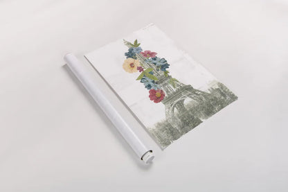 Floral Eiffel Tower by Wild Apple Portfolio. shown as a rolled paper print. Available as archival giclee rolled canvas, fine art paper, or poster print. SKU 46628h.