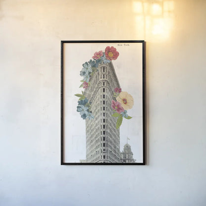 Floral Flat Iron by Wild Apple Portfolio. shown as a paper print in a black flame. Available as a archival giclee rolled canvas, fine art paper, or poster print. SKU 46629h.