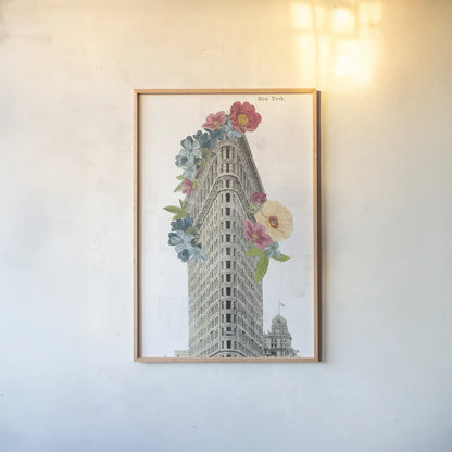 Floral Flat Iron by Wild Apple Portfolio. shown as a paper print in a natural frame. Available as a archival giclee rolled canvas, fine art paper, or poster print. SKU 46629h.