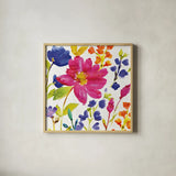 Floral Medley I by Wild Apple Portfolio. Shown in a natural wood glass frame for a timeless modern aesthetic. Available as an archival giclee rolled canvas, fine art paper, or poster print. SKU 13208a.