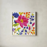 Floral Medley I by Wild Apple Portfolio. Shown in a crisp white glass frame for a clean and minimalist style. Available as an archival giclee rolled canvas, fine art paper, or poster print. SKU 13208a.