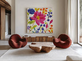 Floral Medley I by Wild Apple Portfolio. Shown as extra-large giant wall art in a modern living room. Available as an archival giclee rolled canvas, fine art paper, or poster print. SKU 13208a.