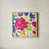 Floral Medley II by Wild Apple Portfolio. Shown in a natural wood glass frame for a timeless modern aesthetic. Available as an archival giclee rolled canvas, fine art paper, or poster print. SKU 13209a.