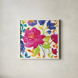 Floral Medley II by Wild Apple Portfolio. Shown in a crisp white glass frame for a clean and minimalist style. Available as an archival giclee rolled canvas, fine art paper, or poster print. SKU 13209a.