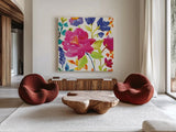Floral Medley II by Wild Apple Portfolio. Shown as extra-large giant wall art in a modern living room. Available as an archival giclee rolled canvas, fine art paper, or poster print. SKU 13209a.
