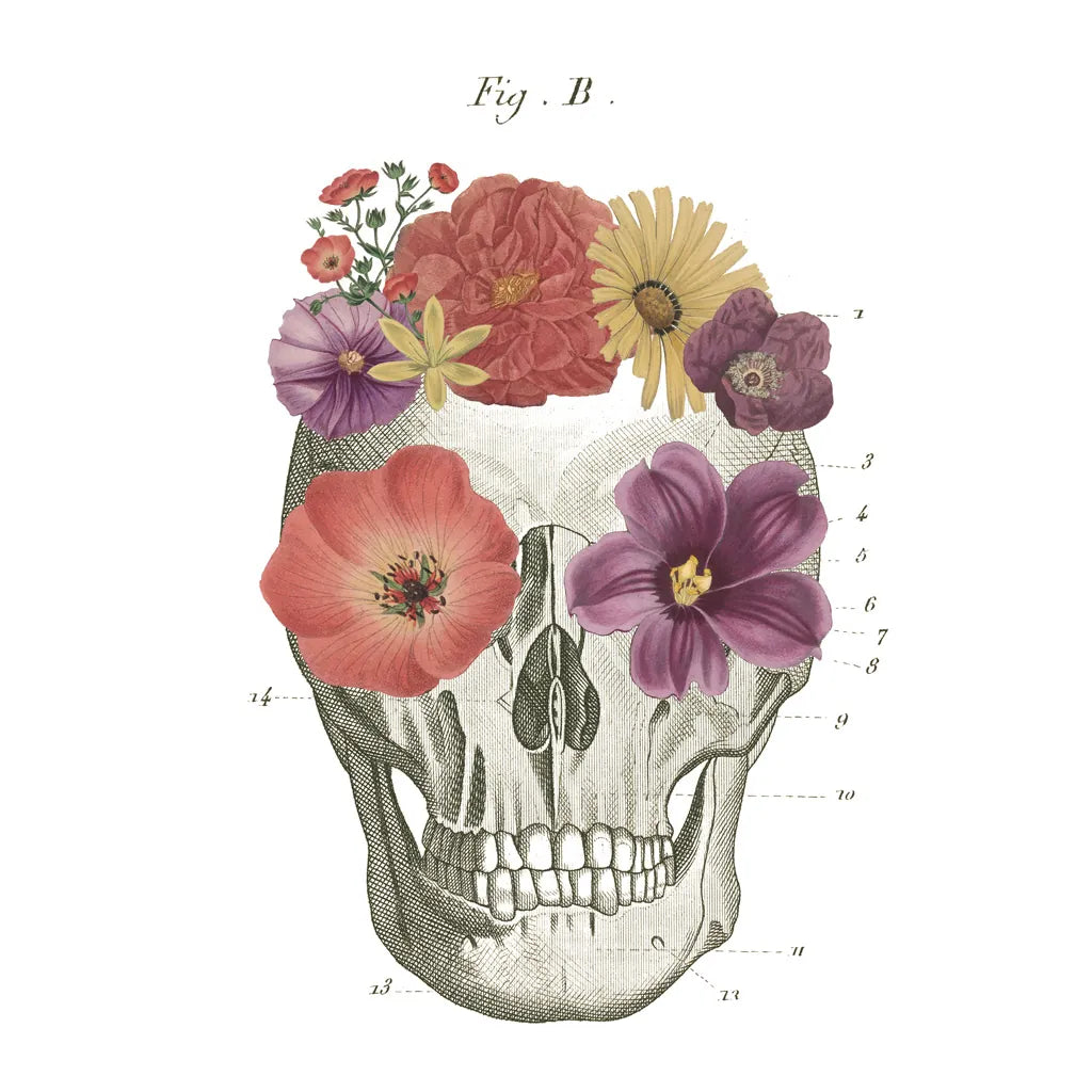 Floral Skull II by Wild Apple Portfolio. SKU 37402a. Archival Giclee Fine art print for wall decor.