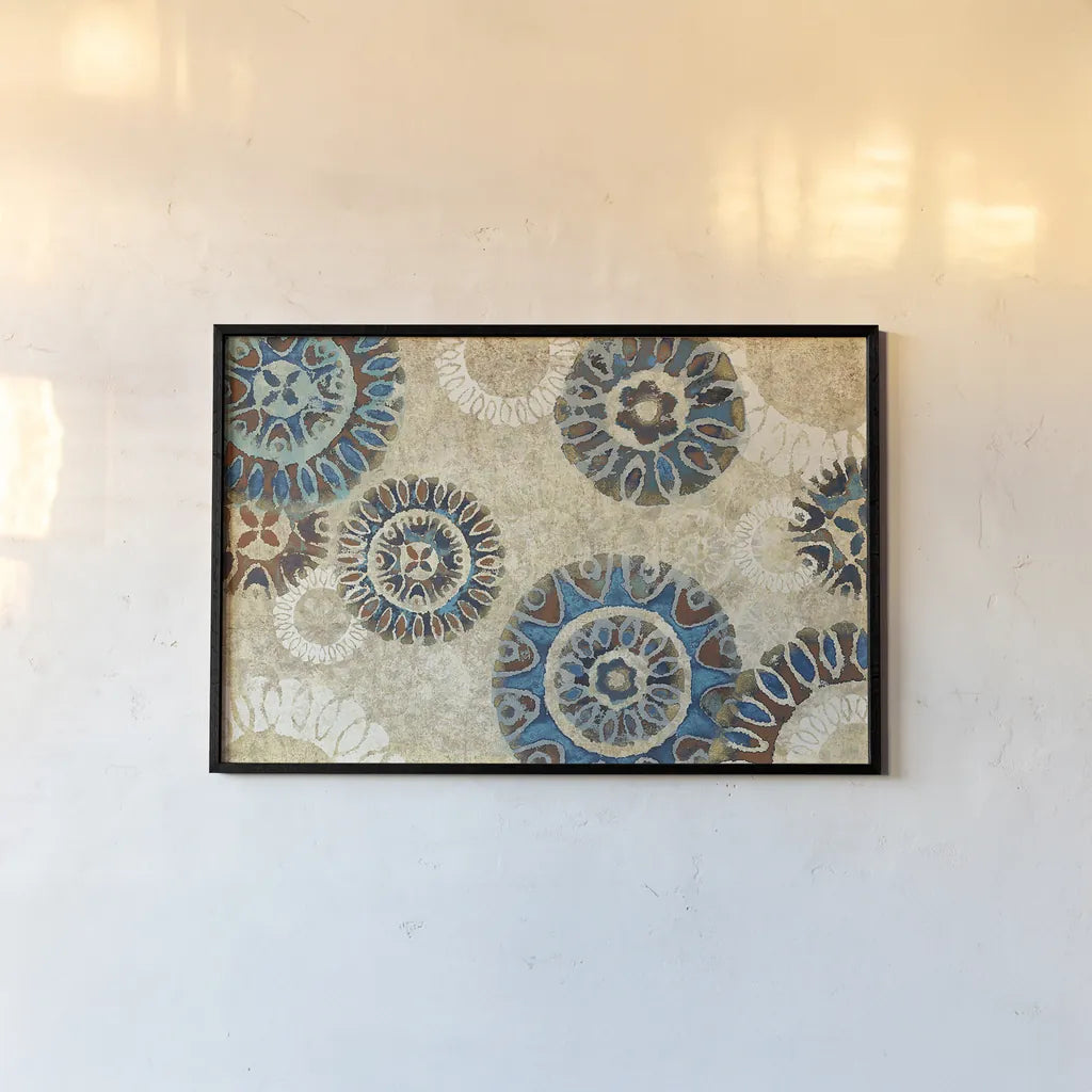 Floral Suzani Cascade by Wild Apple Portfolio. shown as a paper print in a black flame. Available as a archival giclee rolled canvas, fine art paper, or poster print. SKU 27789i.